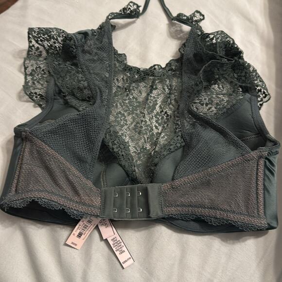 NWT Victoria’s secret dream angles high neck satin/lace plunge 32DD green - Picture 3 of 4